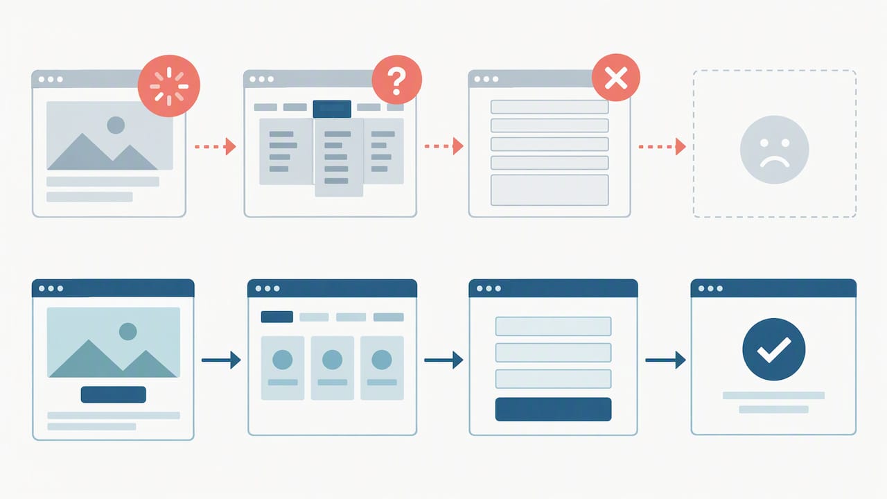 Recorrido web con obstáculos antes de la conversión