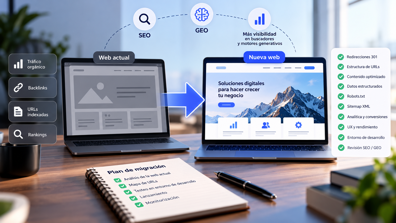 Migración web SEO / GEO: cómo lanzar una nueva web sin perder visibilidad 